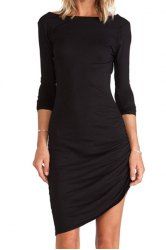 sleeve neck round simple bodycon asymmetrical solid dress rosegal dresses