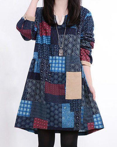 fashion casual v neck long sleeve print dress