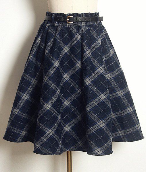 2018 Vintage Elastic Waist Plaid Belt Skirt For Women In Deep Blue One ...
