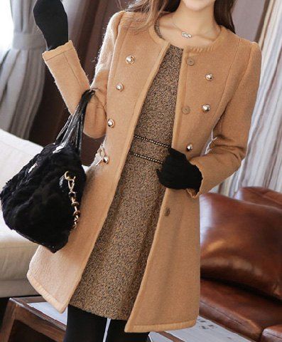 Affordable Slim Fit Long Sleeve Double-Breasted Women's Coat  