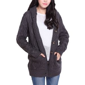 Deep Gray One Size Cable Knit Hooded Cardigan | RoseGal.com