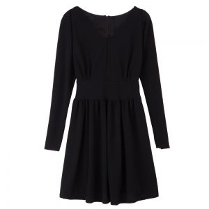 v neck long sleeve dress black