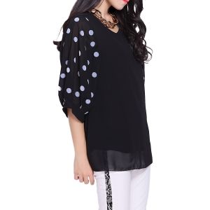 v neck loose fitting dot blouses