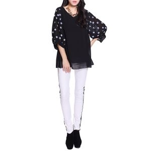 v neck loose fitting dot blouses