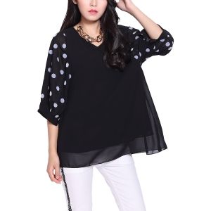 v neck loose fitting dot blouses