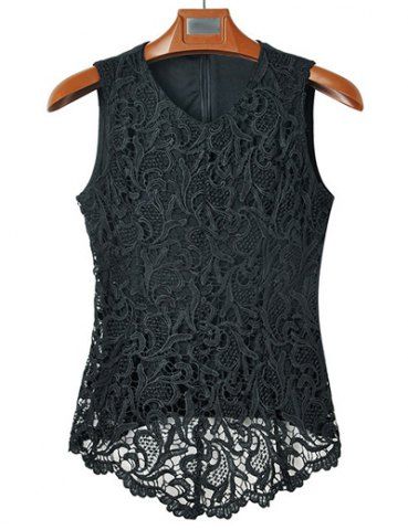 black sleeveless lace top