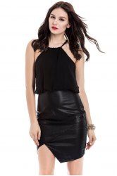 Faux Leather Panel Popover Sheath Dress -  