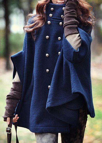 Sale Fashionable Stand Collar Double-Breasted Cape Coat For Women  