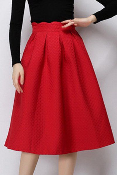 2018 Vintage Solid Color High Waist A-line Skirt For Women In Red M ...