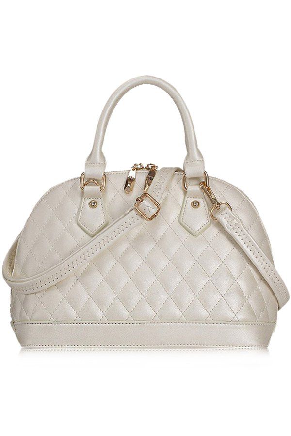 

Elegant PU Leather and Checked Design Women's Tote Bag, White