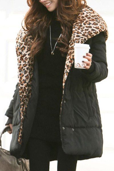 [36% OFF] Stylish Hooded Long Sleeve Leopard Print Coat For Women | Rosegal