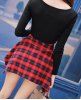 Stylish Scoop Neck Checked Spliced Bowknot Embellished Long Sleeve Women's T-Shirt -  