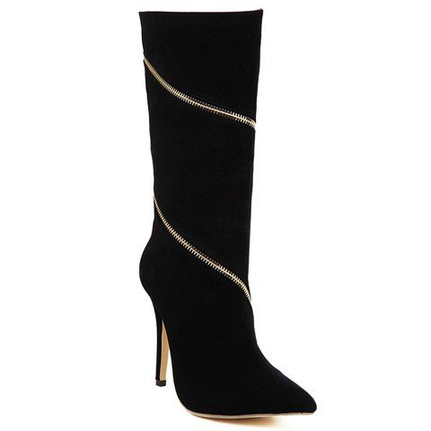 [39% OFF] Sexy Suede And Zipper Design Women's Mid-Calf Boots | Rosegal