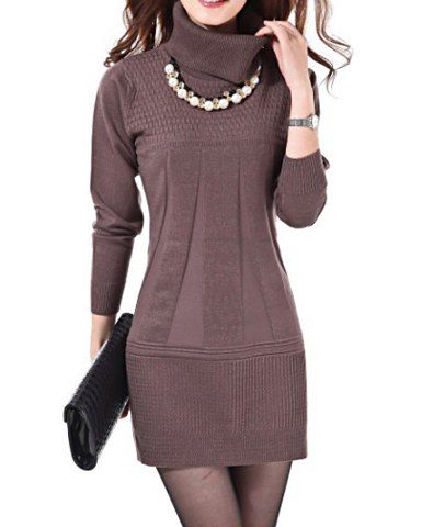 turtleneck stylish solid rosegal knitted sleeve dress