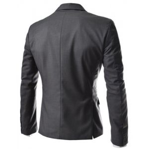 Deep Gray M Stylish Lapel Slimming Multi-pocket Button Design Long ...