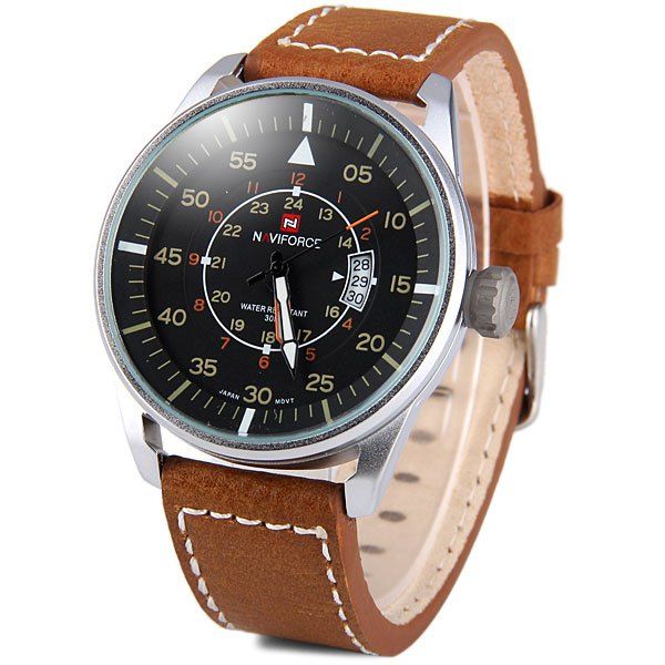 

Naviforce 9044 Water Resistant Male Military Japan Movement Quartz Watch Date Display, Brown;black