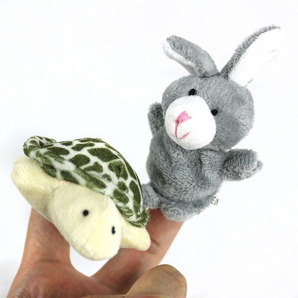 

2Pcs Cute Doll Design Plush Toy Finger Puppets Telling Story Doll Props Rabbit + Turtle, As the picture