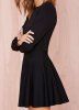 Fashionable Round Neck Mesh Splicing Long Sleeve Dress For Women -  