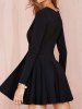 Fashionable Round Neck Mesh Splicing Long Sleeve Dress For Women -  