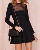 Fashionable Round Neck Mesh Splicing Long Sleeve Dress For Women -  
