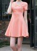 Vintage Peter Pan Collar Short Sleeves Beaded Solid Color Dress For Women -  