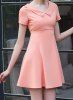Vintage Peter Pan Collar Short Sleeves Beaded Solid Color Dress For Women -  