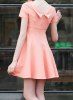 Vintage Peter Pan Collar Short Sleeves Beaded Solid Color Dress For Women -  