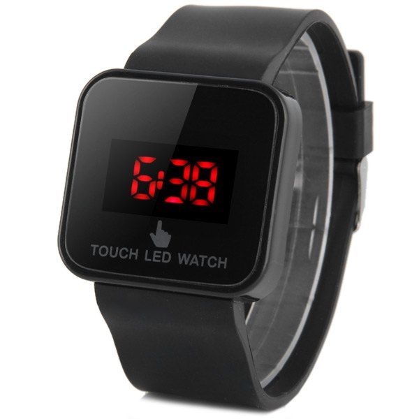 

LED Watch Red Subtitles Touch Screen Rubber Strap Rectangle Dial, Black