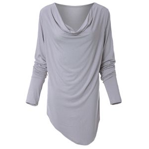 Gray S Casual Draped Collar Solid Color Long Sleeve T-shirt For Women ...