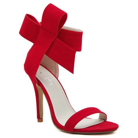 Red 39 Graceful Suede And Bowknot Design Women's Sandals | RoseGal.com