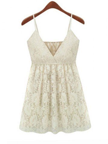 Sexy Spaghetti Strap Flower Pattern Lace Women S Dress In Light Apricot Xl Rosegal Com