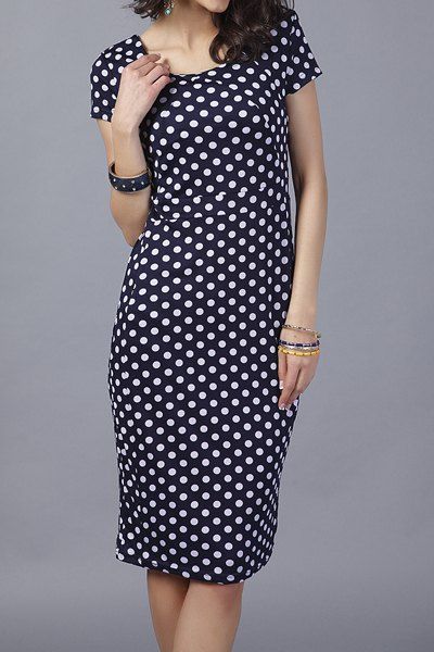 [8% OFF] Stylish Scoop Neck Short Sleeves Polka Dot Dress For Women ...