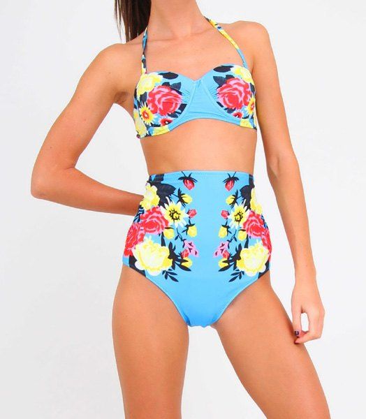 32 Off Sexy Halter High Waisted Floral Print Womens Bikini Set Rosegal 9175