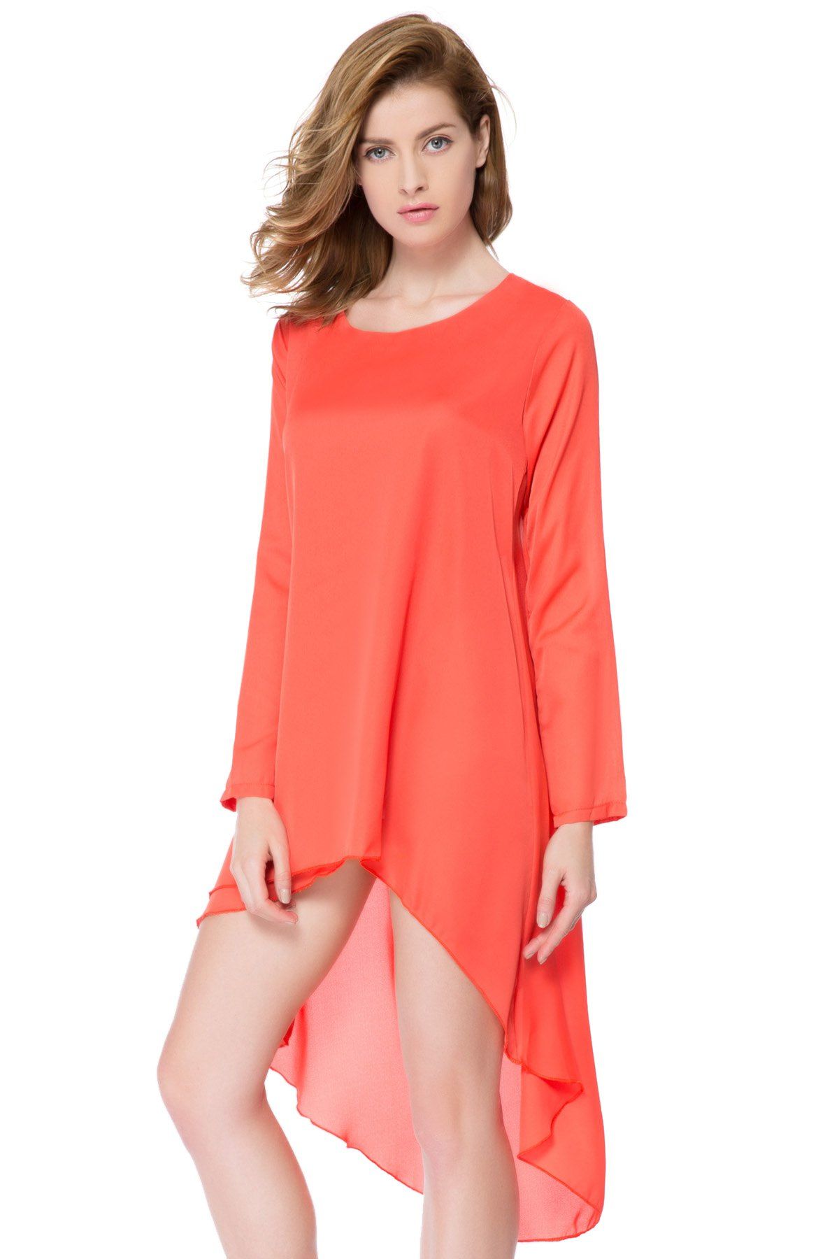 [32% OFF] Long Sleeve Chiffon Asymmetrical Casual Flowy Dress | Rosegal