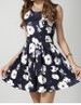 Vintage Scoop Neck Sleeveless Pleated Floral Print Dress For Women -  