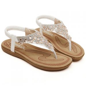 White 39 Sweet Flat And Rhinestones Design Women's Sandals | RoseGal.com