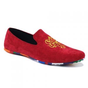 Trendy Suede and Floral Print Design Men's Loafers