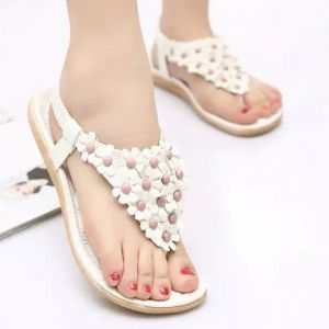 White 39 Graceful Elastic And Flowers Design Women's Sandals | RoseGal.com