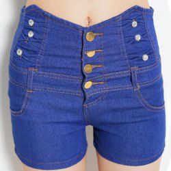 high waisted denim shorts with buttons