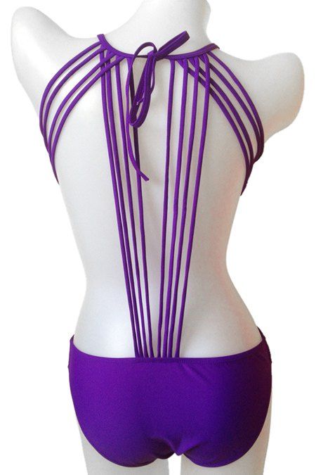 

Fashionable Tie-Up Solid Color One-Piece Swimwear For Women, Purple