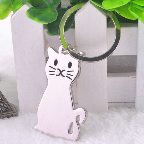 Silver Stylish Cat Key Ring | RoseGal.com