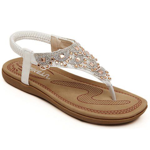 [55% OFF] Sweet Flat And Rhinestones Design Women's Sandals | Rosegal
