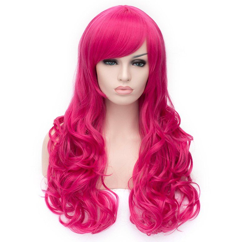 [21 OFF] Charming Rose Long Wave Fluffy Synthetic Side Bang Capless