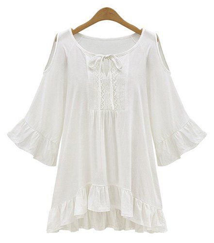 [21% OFF] Scoop Neck Hollow Out Ruffle Peasant Blouse | Rosegal