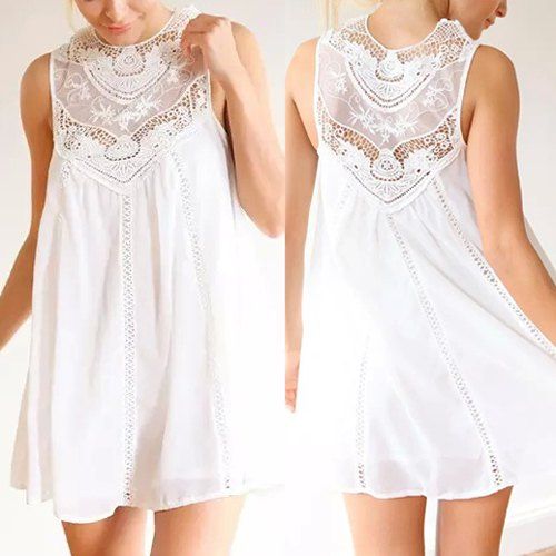 [49% OFF] Brief Round Collar Sleeveless Solid Color Hollow Out Women's ...
