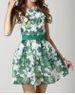 Stylish Scoop Neck Sleeveless Leaves Print Beam Waist Dress For Women -  