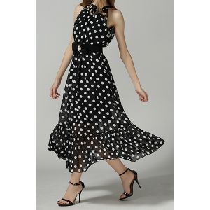 Bohemian Polka Dot Round Neck Sleeveless Dress