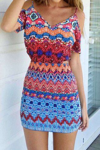 spaghetti strap printed bodycon dress