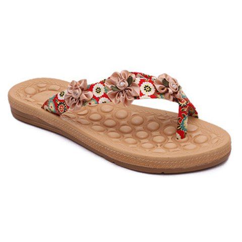 [35% OFF] Stylish Floral Print And Appliques Design Women's Slippers ...