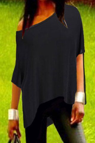 2019 plus size skew neck applique asymmetrical t shirt